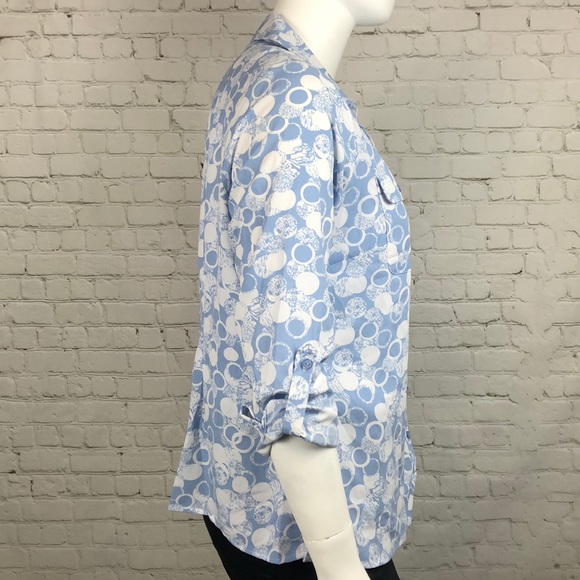 NY Collection Blue & White Button Down Top Plus 1X - Picture 4 of 6